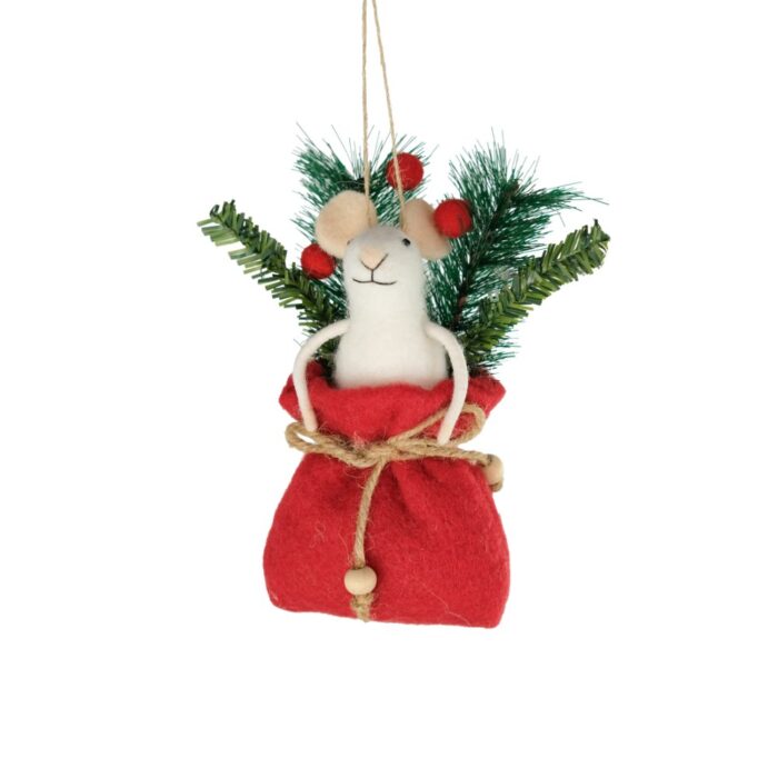 HANG. MOUSE IN SANTA PRESENT SACK