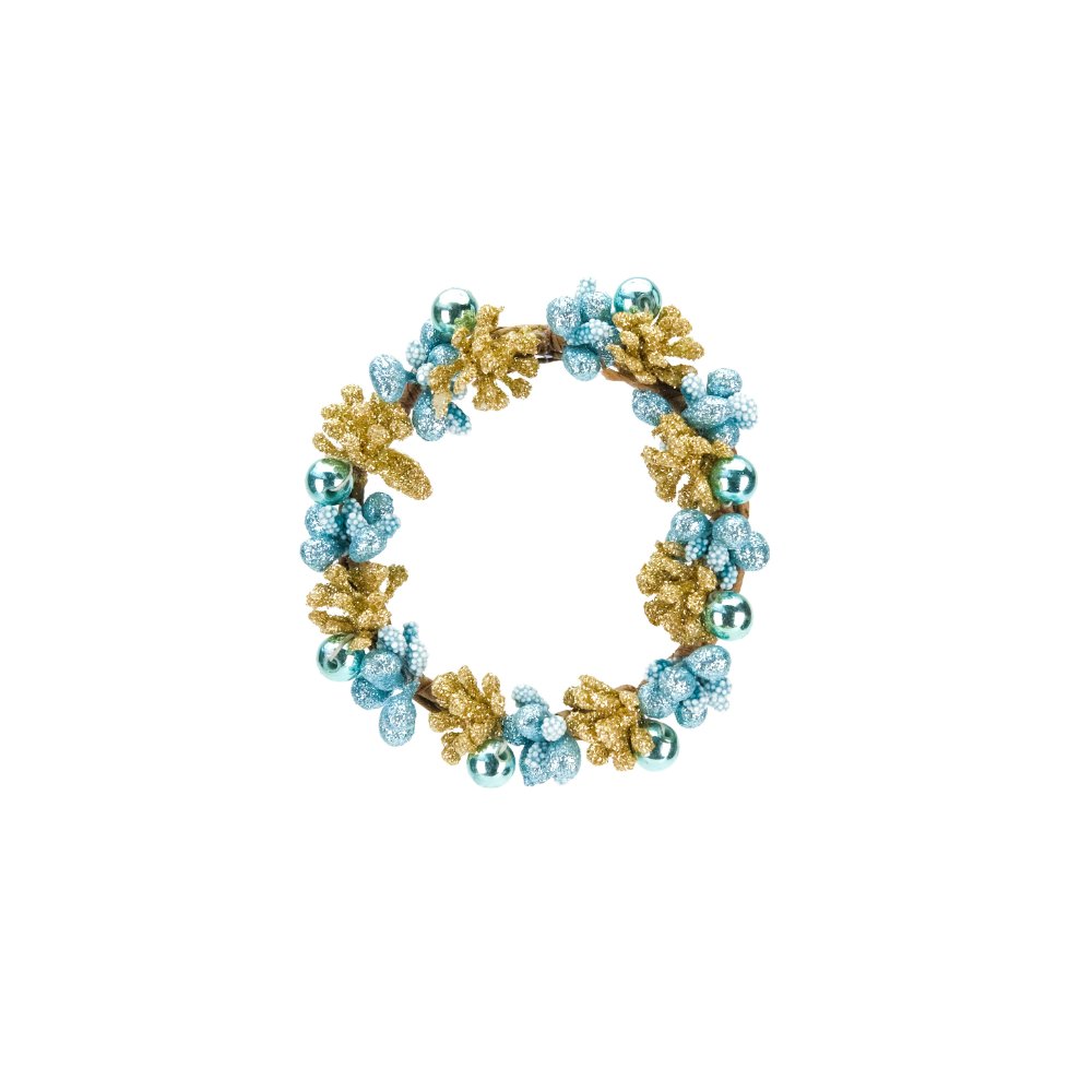 CANDLE RING 8cm GLITT. BLUE/GOLD BERRY - Image 2