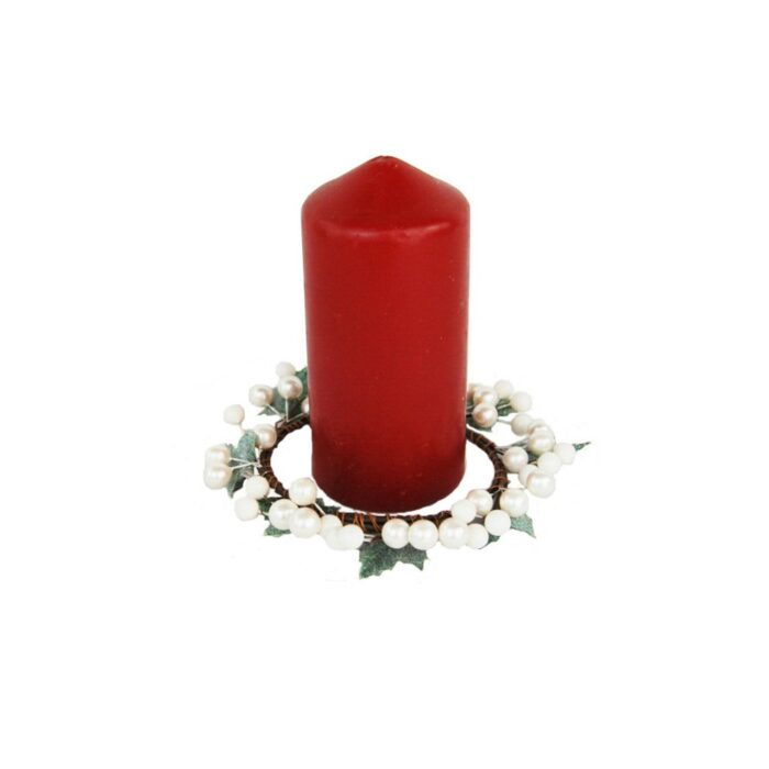 CANDLE RING 10cm WHITE BERRY w/IVY LEAVES