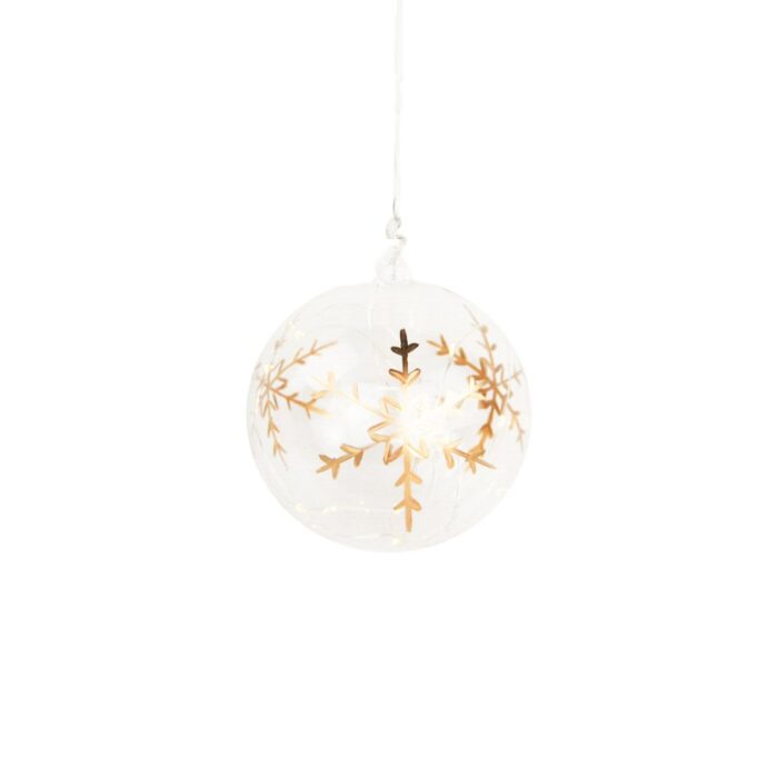 HANG. GLASS LED BALL w/GOLD DECOR