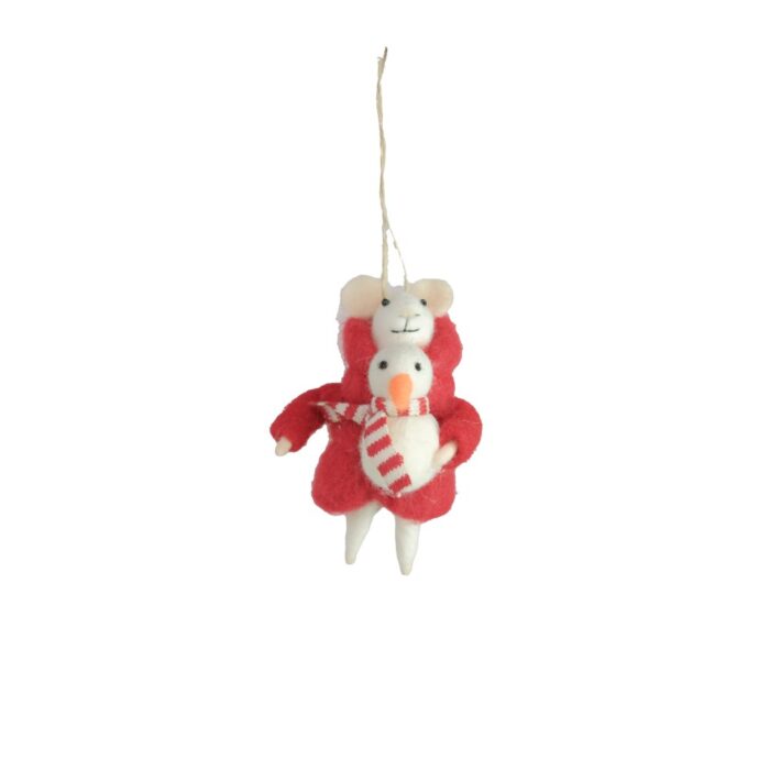HANG. PUFFA COAT MOUSE w/SNOWMAN