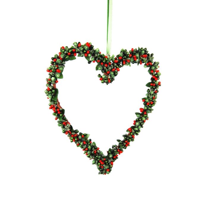 HANG. RED/GREEN BERRYBUD HEART 25cm