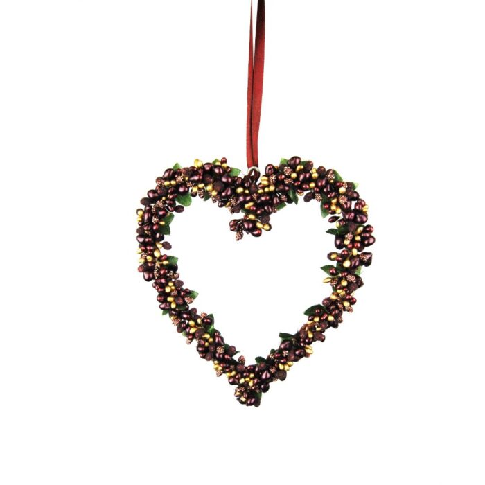HANG. PURPLE/GOLD BERRYBUD HEART 20cm