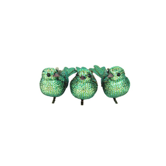 BIRDS GREEN GLITTER ON CLIP
