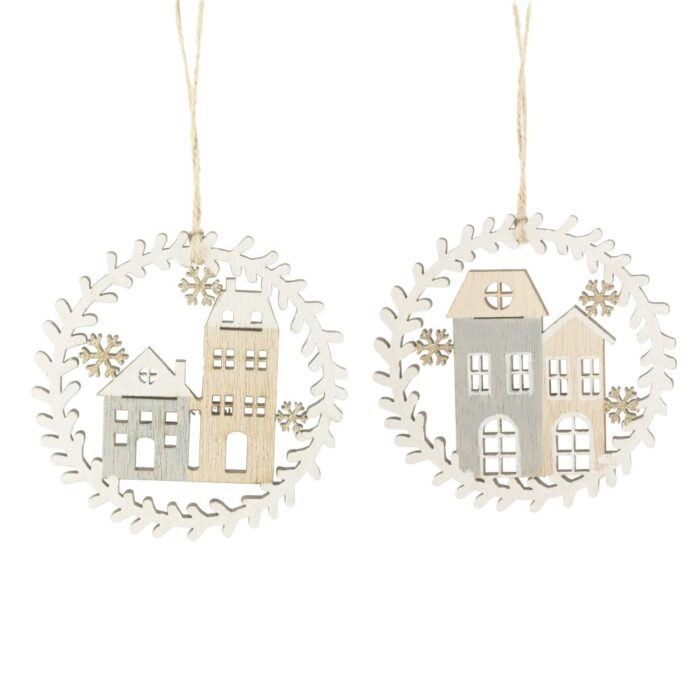 HANG. WOODEN HOUSE RING DECS (2 ASS.)