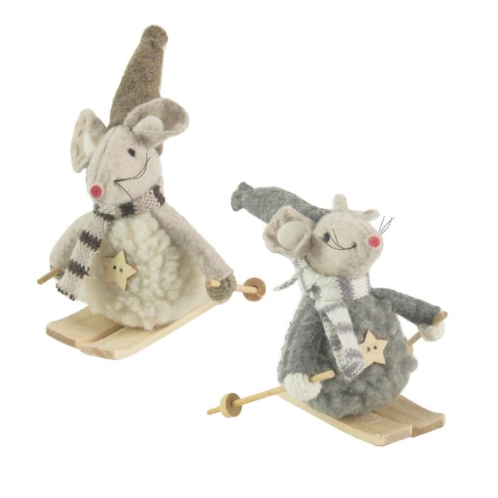 KNITTED MICE ON SKIS (2 ASS.)
