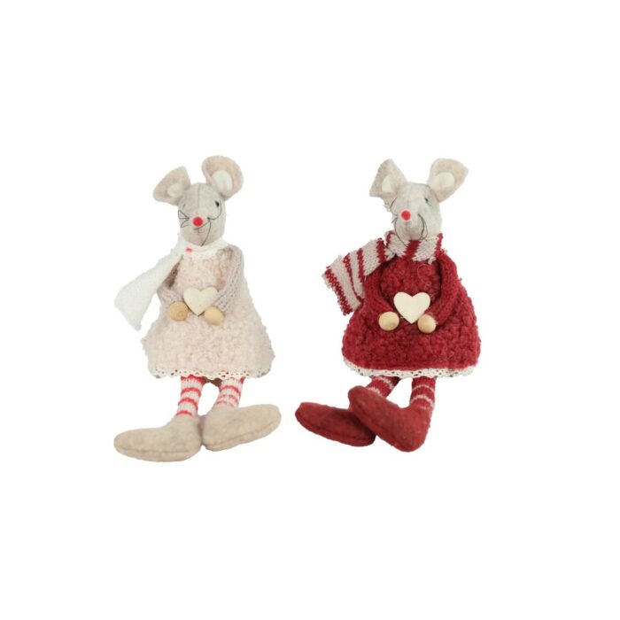 15cm RED/BEIGE SHELF SITTING MICE