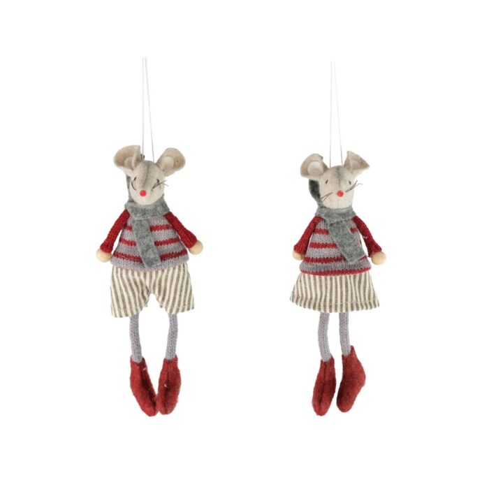 HANG. RED/GREY STRIPED MICE (2 ASS.)