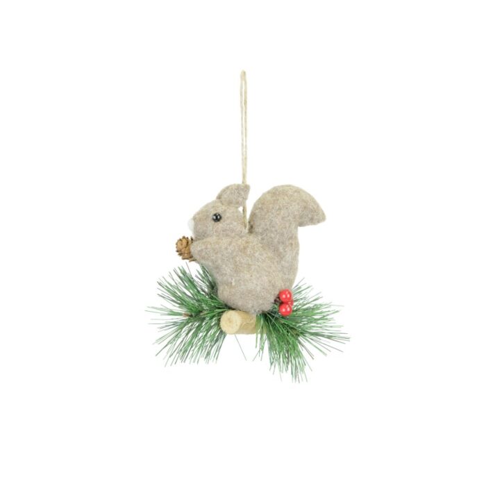 HANG. BEIGE FABRIC SQUIRREL w/BERRIES