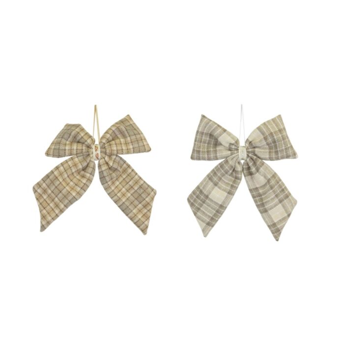 BROWN/BEIGE TARTAN BOWS w/CLIP