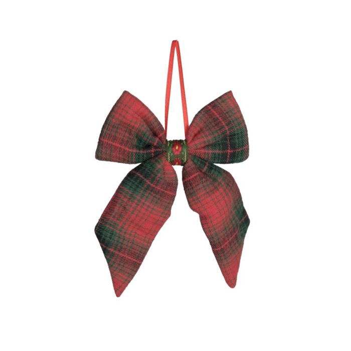 HANG. DARK RED TARTAN BOW 15cm