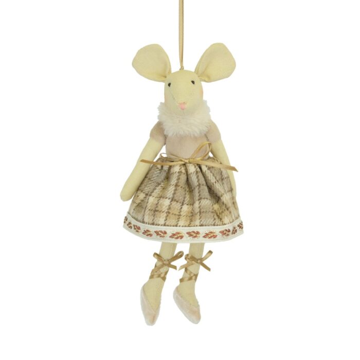 HANG. MOUSE IN BROWN TARTAN DRESS