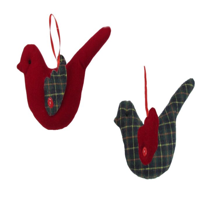 HANG. ASSORTED RED/TARTAN BIRDS