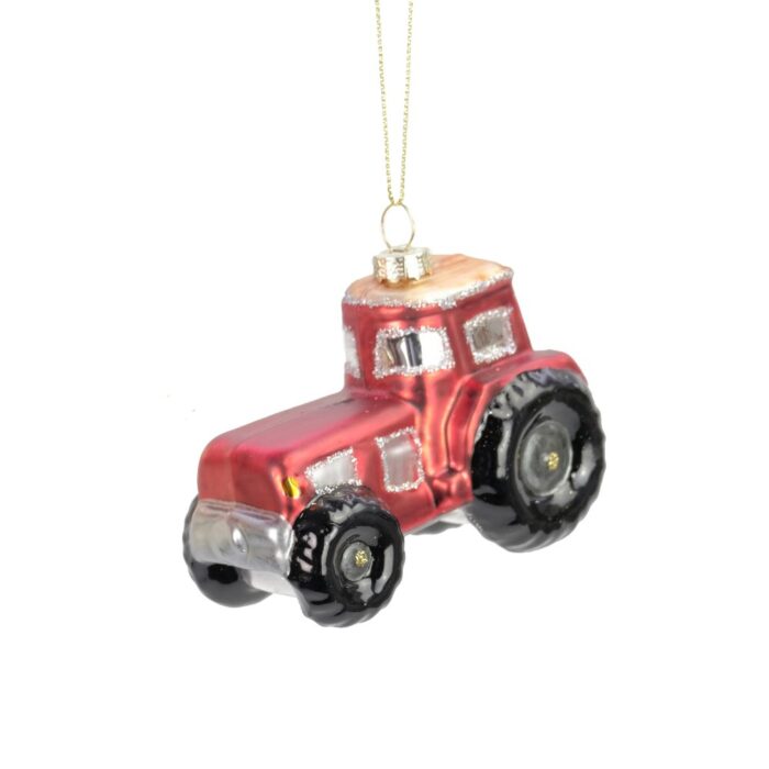 S/2 RED TRACTOR/WHEELBARROW BAUBLES