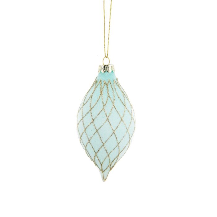 HANG. TEAL/GOLD GLITTERED BAUBLE 12cm