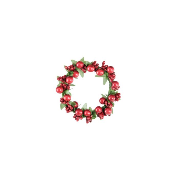 CANDLE RING 7cm BERRY BAUBLE RED