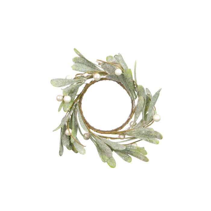 CANDLE RING 9.5CM FROST/MISTLETOE