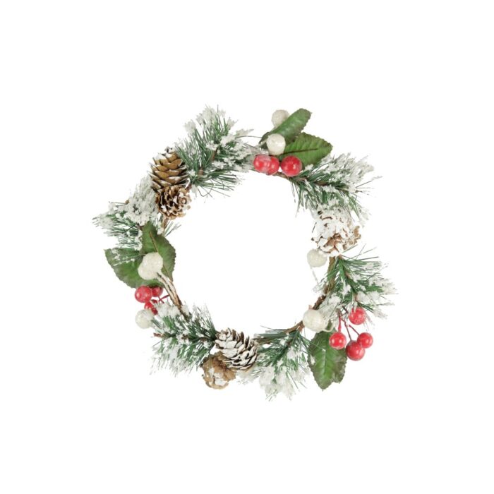 CANDLE RING 10cm SNOW/FIR/LEAF/PINECONE