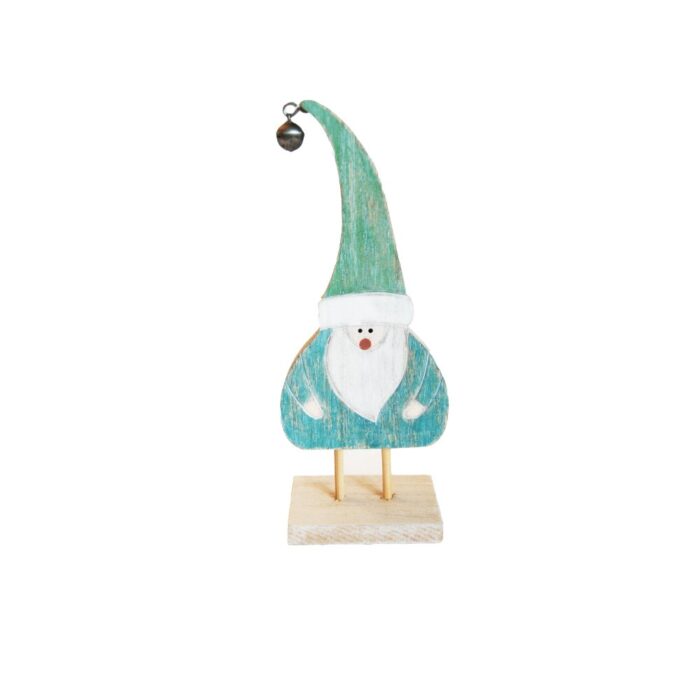 STANDING TEAL WOOD SANTA CLAUS 18cm