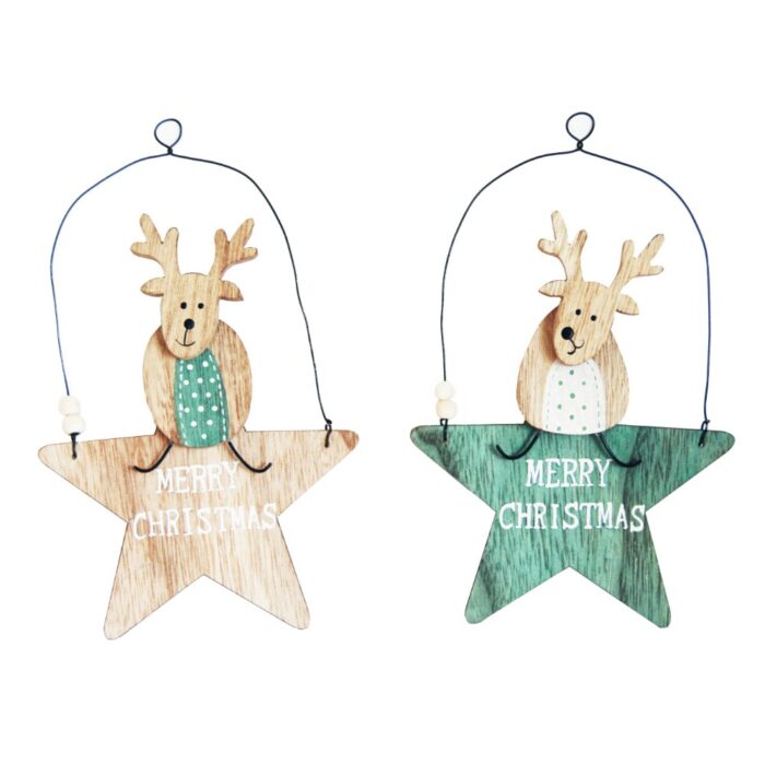 HANG. ASS WOODEN STAR HANGER w/DEERS