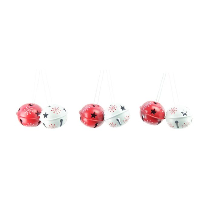 S/6 WHITE/RED SLEIGH BELLS