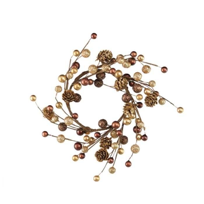 GOLD/BROWN BERRY SPRAY CANDLE RING 6cm