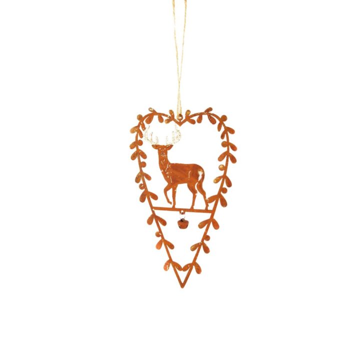 HANGING METAL HEART w/DEER
