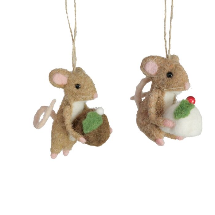 HANG. FABRIC MOUSE w/CHRISTMAS PUDDING  (2 ASS.)