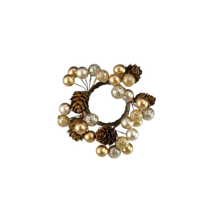 GOLD/PINECONE BAUBLE CANDLE RING 4cm