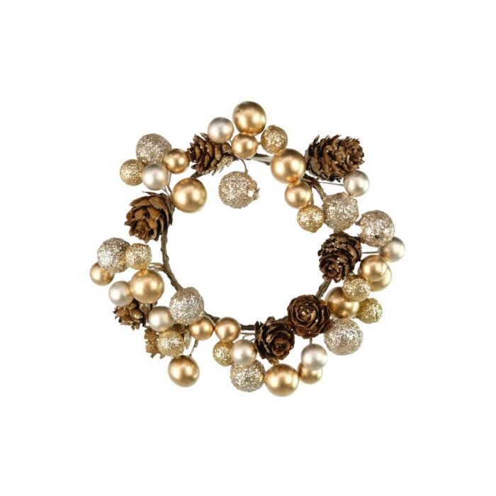 GOLD/PINECONE BAUBLE CANDLE RING 6cm