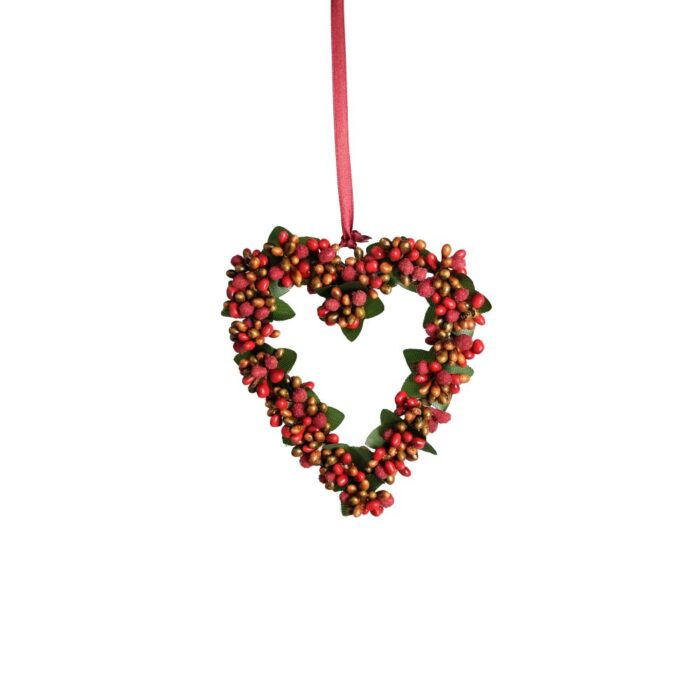 HANGING RED BERRYBUD HEART 14cm