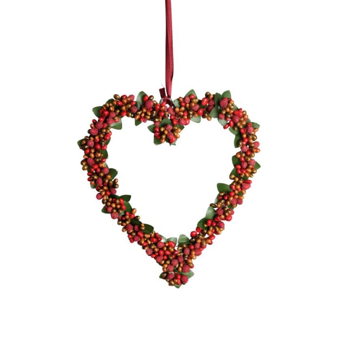 HANGING RED BERRYBUD HEART 20cm