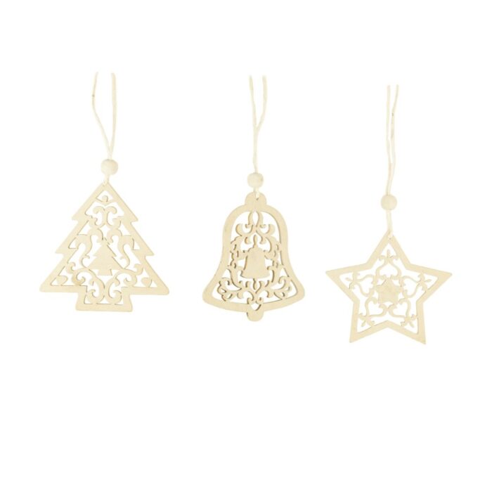 HANG WOOD XMAS DECS 8CM ASS WHITE