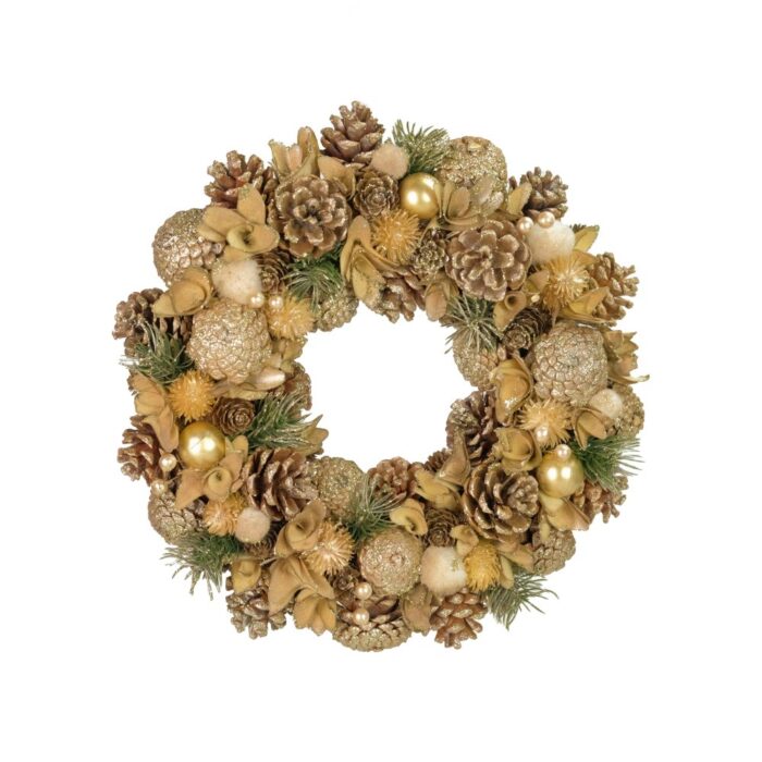 34cm GOLD PINECONE WREATH